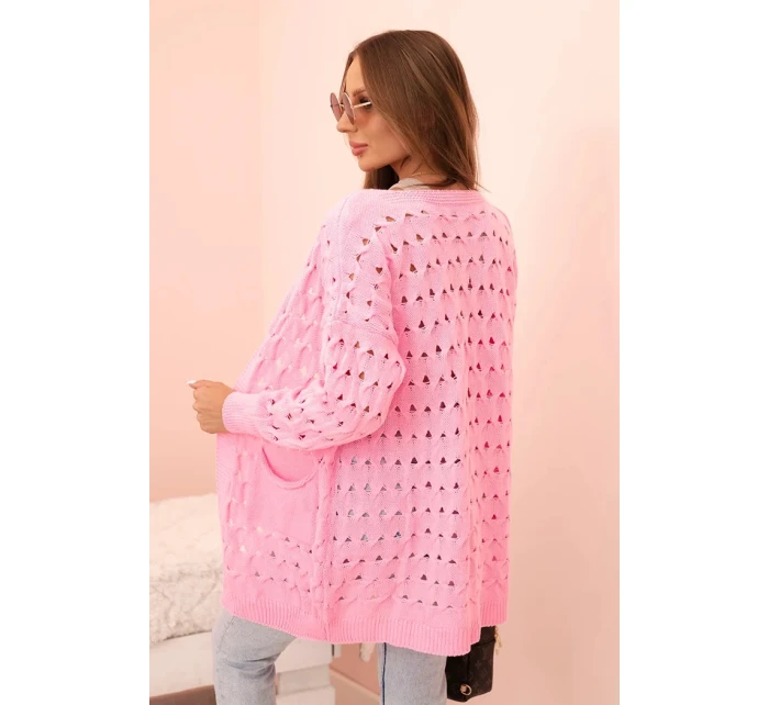 Dámsky sveter s vreckami a perforáciou svetloružový