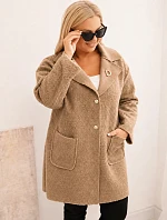 Dámský kabát Plus Size beránek s vlnou a kapsami světlá khaki