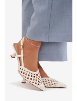 Pletené dámské sandály na podpatku zlaté Selinae