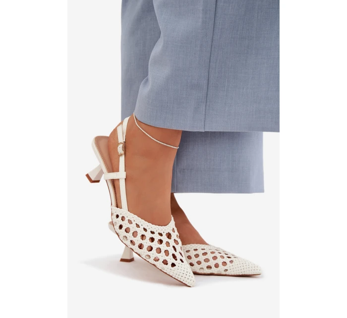 Pletené dámské sandály na podpatku zlaté Selinae