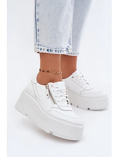 Kožené dámské tenisky na masivní platformě model 22130428 Bílé - Zazoo