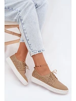 Dámské perforované polobotky s šněrováním tmavě béžové model 22133923 - Boto