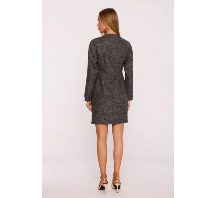 M871 Zavinovacie šaty z tvídu - čierne