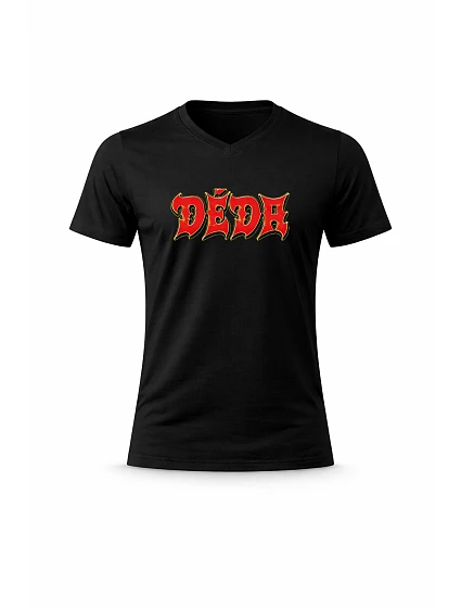 Pánské bavlněné tričko s potiskem - DĚDA (ROCK) - černé