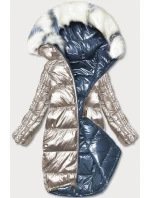 Obojstranná metalická zimná bunda tmavomodrá a béžová (p21-7901-99+62)