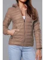 Prošívaná béžová dámská bunda s kapucí model 18038064 - S'WEST Prošívaná béžová dámská bunda s kapucí model 18038064 - S'WEST