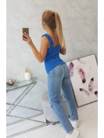 Halenka bez ramínek s volánky chrpově modrá