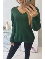 Sveter s výstrihom do V tmavo zelený