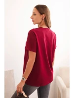 Dámská bavlněná blůza model 21308405 střihu bordová - K-Fashion Dámská bavlněná blůza model 21308405 střihu bordová - K-Fashion