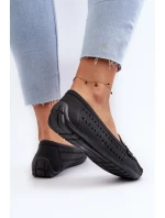 Mokasyny Damskie Ażurowe Z Ozdobą Czarne Kaydance