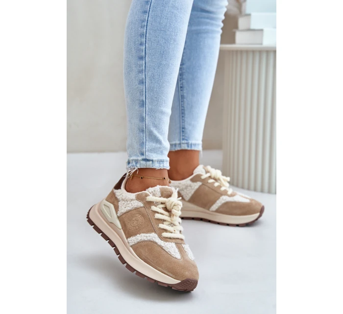 Ocieplane Sneakersy Damskie Skórzane Big Star OO274A317 HI-POLY SYSTEM Beżowe Ocieplane Sneakersy Damskie Skórzane Big Star OO274A317 HI-POLY SYSTEM Beżowe