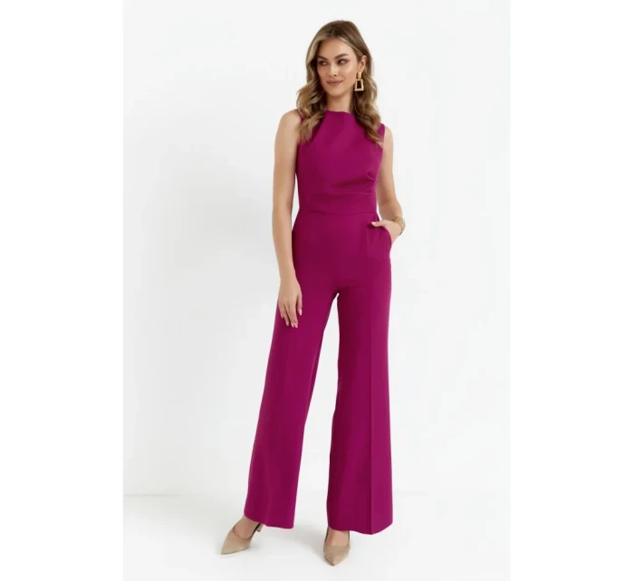 S115 Kombinéza so širokými nohavicami - rubínová