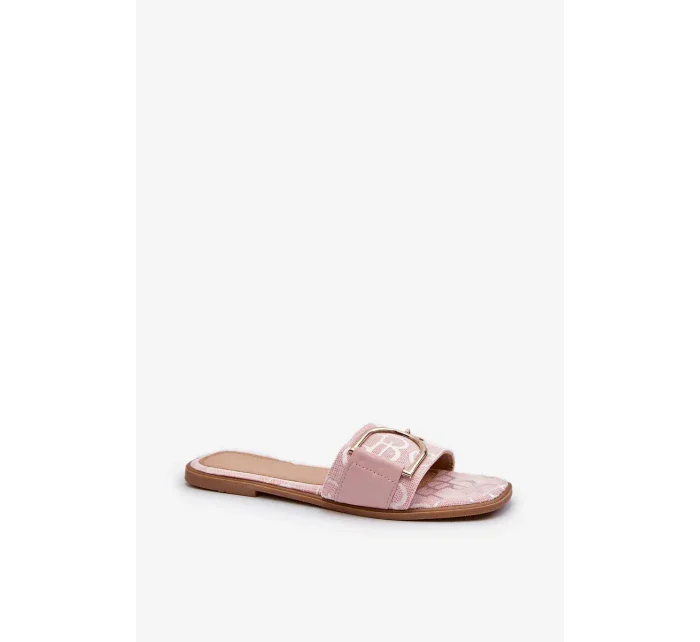 Lesklé dámské pantofle s růžovým zdobením