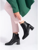 Exkluzívne dámske čierne členkové topánky so širokým podpätkom