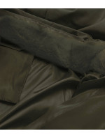 Dámska zimná bunda v army farbe s kožušinovým stojačikom (5M769-136)