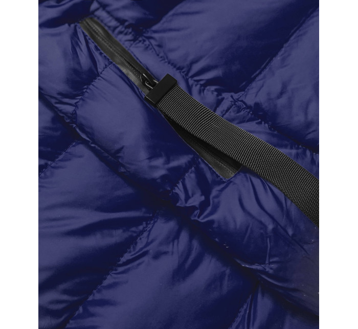 Tmavomodrá dámska bunda s kapucňou pre prechodné obdobie (5M786-215)