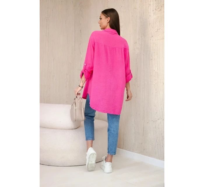 Bavlnená mušelínová košeľa oversize ružová
