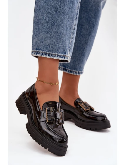 Dámské lakované mokasiny s ozdobou Černé model 21747699 - Boto