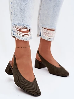 Materiálové dámské sandály na podpatku tmavě zelené model 22102914 - Boto