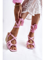 Semišové uzlíkové sandále na klinoch Ružová Flavia