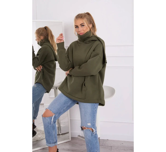 Zateplená mikina so zipsom na chrbte vo farbe khaki