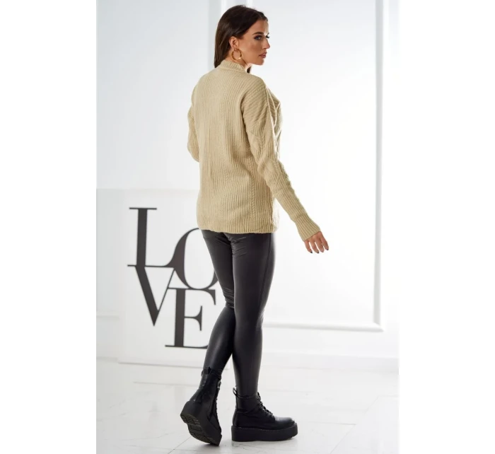 Svetr model 18970345 přes hlavu s módní vazbou béžový - K-Fashion