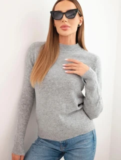 Dámsky mäkký pletený sveter s polokošeľou sivý