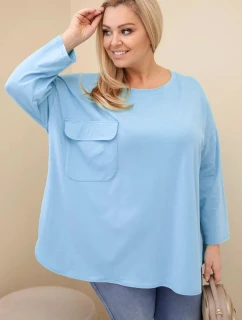 Dámská blůza Plus Size s bavlnou, kapsou a ohrnutým rukávem mátová