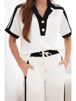 Dámska maslová súprava s polokošeľou a širokými nohavicami čierna