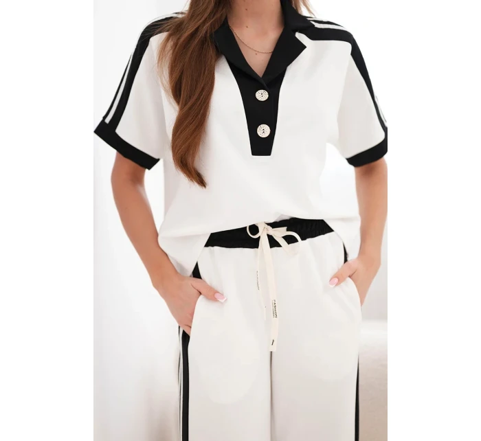 Dámska maslová súprava s polokošeľou a širokými nohavicami čierna