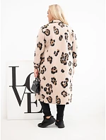 Dámský elegantní kabát Plus Size s klopami leopardí béžový Dámský elegantní kabát Plus Size s klopami leopardí béžový