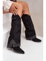 Kozačky S Svrškem Na Podpatku Černé model 21681450 - Boto