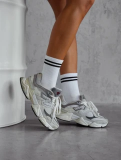 Dámske ponožky s dvoma tenkými prúžkami - biele