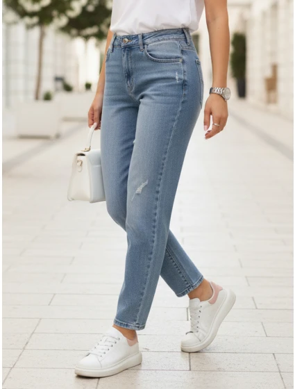 Jeansy damskie mom fit z niebieskie model 22009956 - FashionStreet