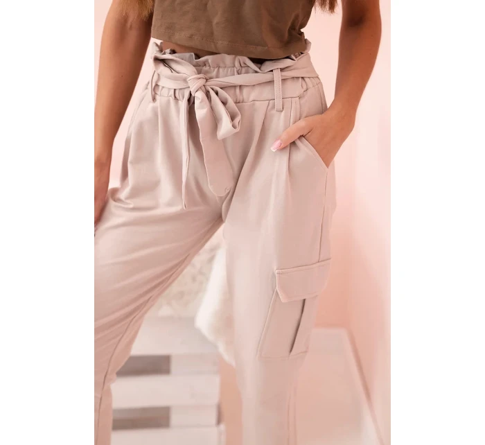 Dámské cargo kalhoty s vysokým pasem béžový