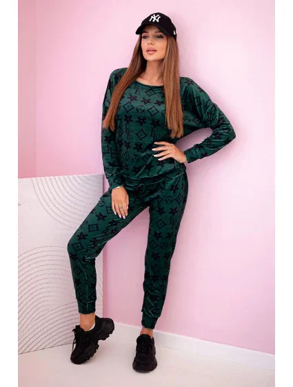 Dámská souprava z veluru s model 21149311 zelená + černá - K-Fashion