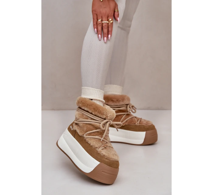 Skórzane Śniegowce Damskie Na Grubej Podeszwie Z Futerkiem Big Star OO274A207 Brązowe Skórzane Śniegowce Damskie Na Grubej Podeszwie Z Futerkiem Big Star OO274A207 Brązowe