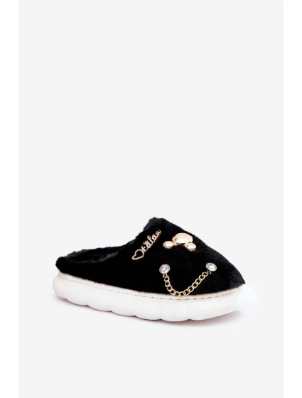 Futrzane Kapcie Z Przypinkami Czarne Ivelfedi Futrzane Kapcie Z Przypinkami Czarne Ivelfedi