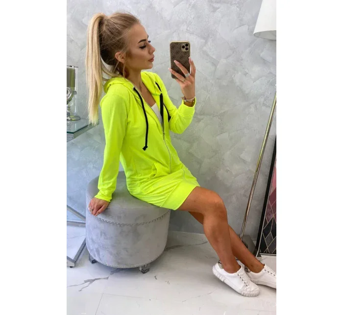 Šaty s kapucňou, mikina žltá neónová