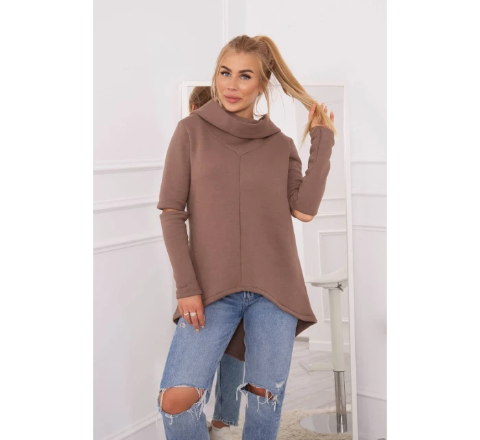 Zateplená mikina s delší zadní částí mocca