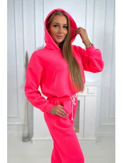 Zateplená súprava s mikinou viazanou v spodnej časti v neónovej ružovej farbe