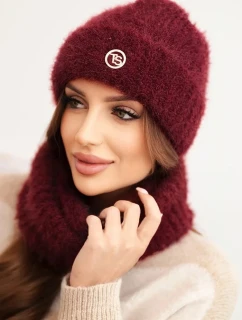 Dámská souprava čepice a šály zimní s ozdobným bordó model 21461104 - K-Fashion