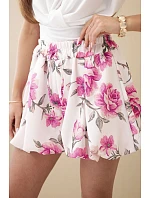 Dámske viskózové šortky s kvetinovým vzorom a viazaním v páse ružové