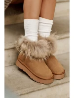 Skórzane Śniegowce Na Platformie Z Futerkiem Camel Avirisa