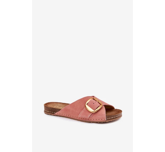 Kožené sandály se zlatou sponou model 21702863 Růžové - Maciejka