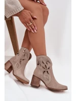 Botki Damskie Ażurowe Z Naturalnego Zamszu Na Słupku Zazoo 3690 Beżowe