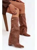 Kozačky Eko semišové podpatek sloupek na zip vyhřívané vytočená lýtka tmavě béžové Evyra Kozačky Eko semišové podpatek sloupek na zip vyhřívané vytočená lýtka tmavě béžové Evyra
