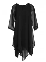 model 18002103 Šifonové šaty s asymetrickým lemem černé - STYLOVE