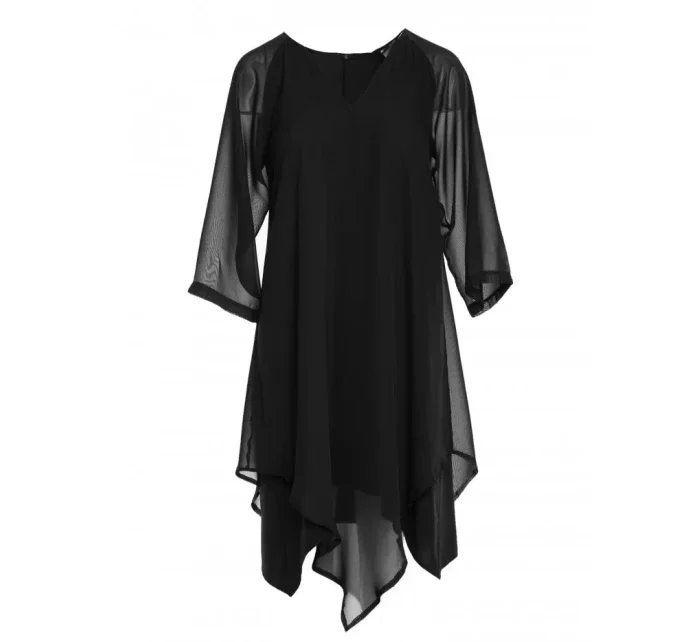 model 18002103 Šifonové šaty s asymetrickým lemem černé - STYLOVE