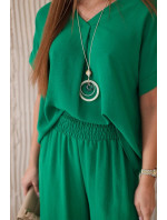Súprava s náhrdelníkom blúzka + nohavice zelená